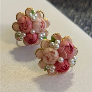 Pink Shell & Faux Pearl Earrings